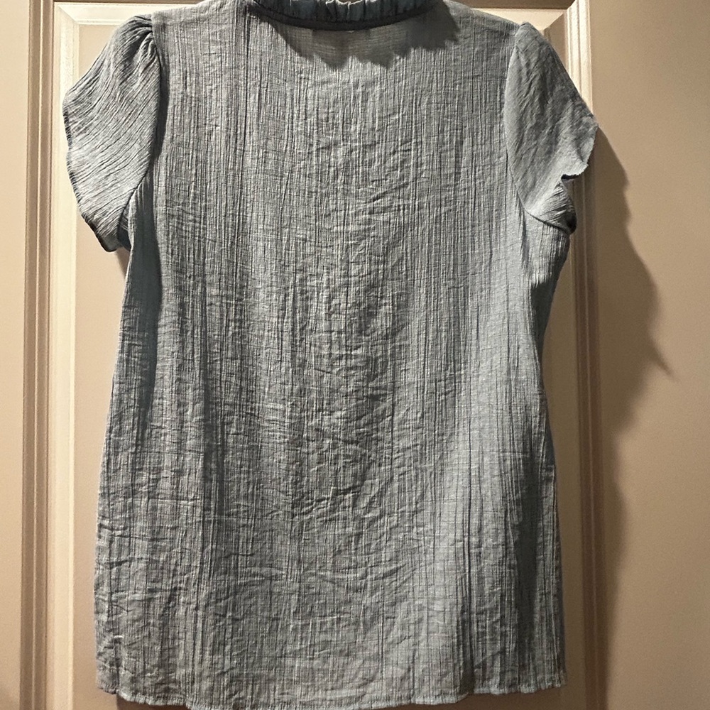 FUN2FUN Women's Blue Ruffled Button-Down Top - Picture 3 of 9